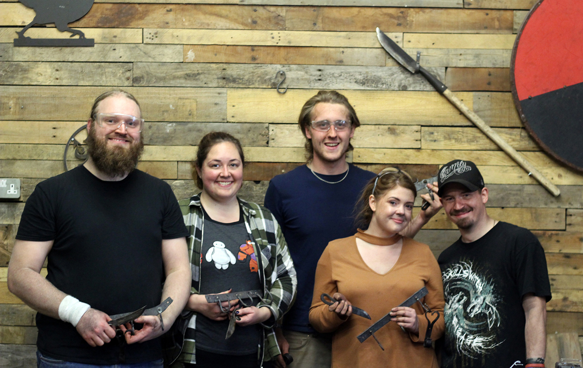 Group blacksmithing experience class Phoenix Forge Wales